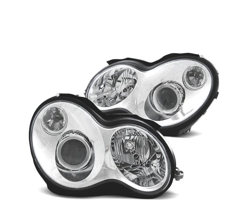 FARÓIS MERCEDES CLASE C SPORT COUPE C203 01-04 FUNDO CROMADO