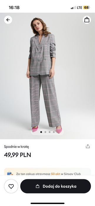 Garnitur w kratę nowy Sinsay XS/S