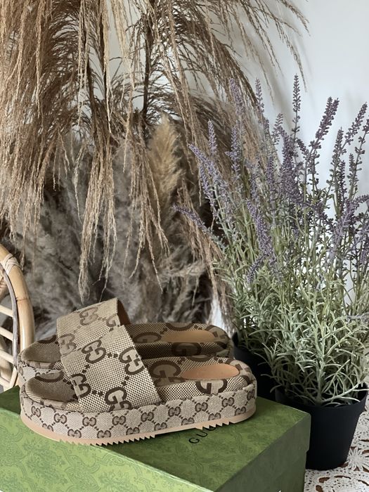 Klapki Gucci canvas maxi platformy 36 buty damskie na lato nowe