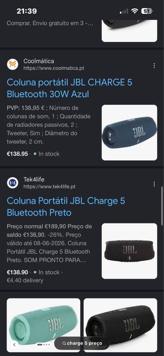JBL CHARGE 5 comprada há 3 semanas (tenho a caixa também)