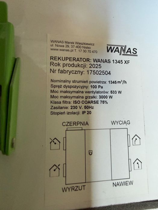 Rekuperator WANAS 1345 XF