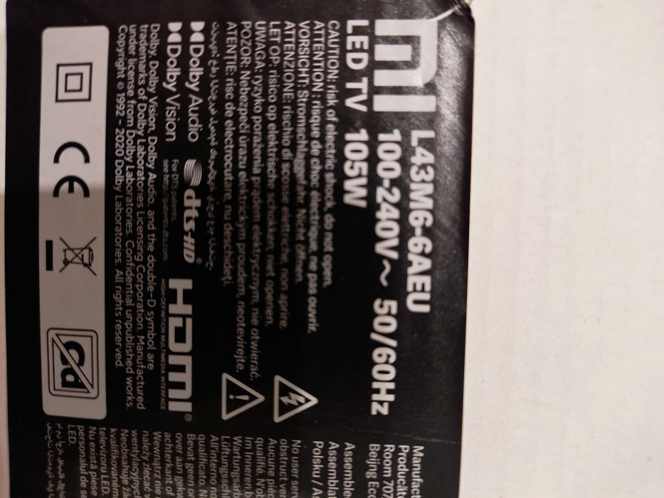 Conjunto peças TV Xiaomi L43M6-6AEU ou à peça