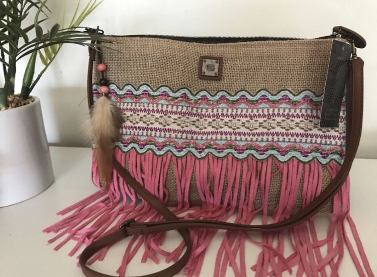 Mala BohoChic bege e rosa