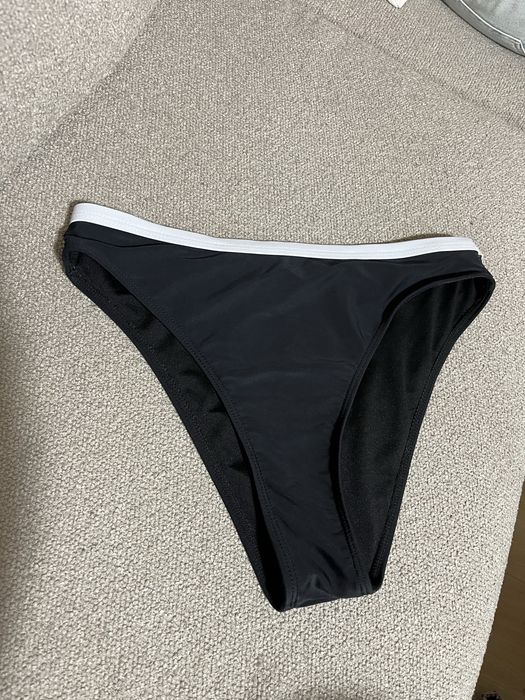 Dół bikini strój kąpielowy majtki M 38 czarne białe pasek lamówka
