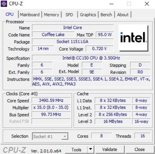 Intel CC150 (аналог i9 9900)8 ядер 16 потоков 3.5Ghz 16mb cash L3 LGA 1151