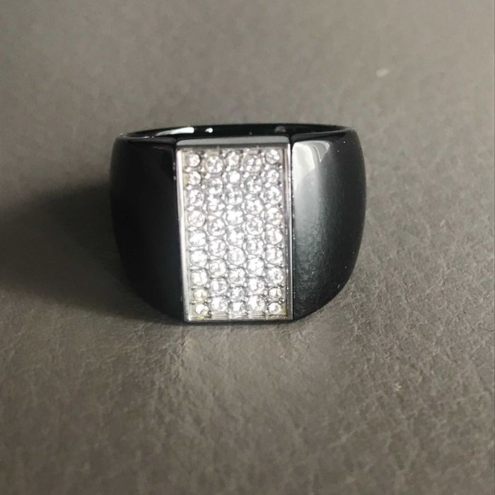 SWAROVSKI -  pierścionek podwójny / dwustronny czarny z kryształkami