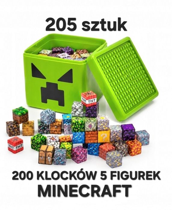 Klocki magnetyczne Minecraft 205 sztuk 200 klocków magnetycznych Minecraft 5 figurek Minecraft klocki na magnesy
