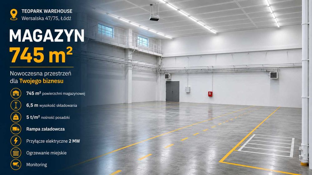 Hala magazynowo-produkcyjna na wynajem Łódź Teofilów | 745 m² | Wersalska | 2 MW i rampa TIR | Kontenery