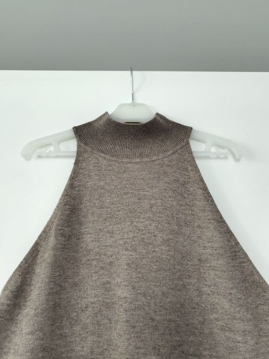 Komplet Massimo dutti 40 L brązowy taupe set kardigan i top dzianinowy wełniany wiskozowy