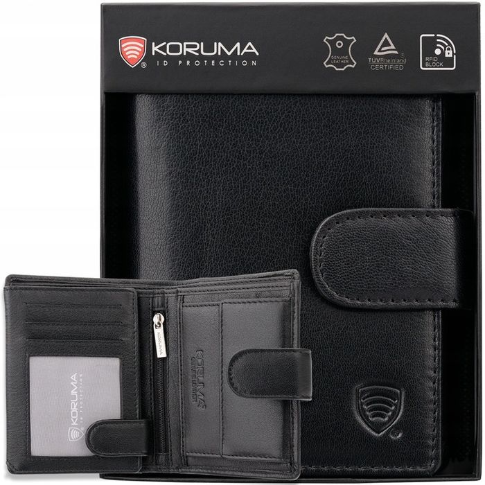Pojemny Portfel Męski Skórzany Pionowy Ochrona Rfid Block Karty | Koru