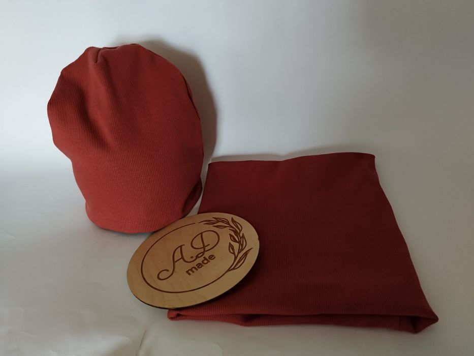 Komplet jesienny zestaw Czapka komin Damski męski prążek ceglasty