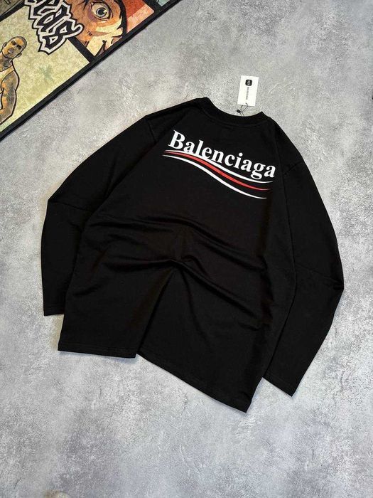 Чорний Лонгслів Balenciaga з бірками (Баленсиага)