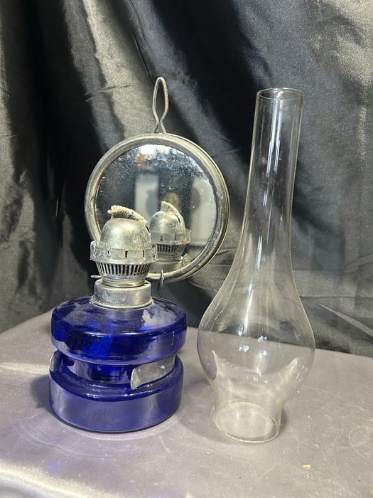 Lampa Naftowa Niebieska Chabrowa Z Lusterkiem do Rozpraszania Światła