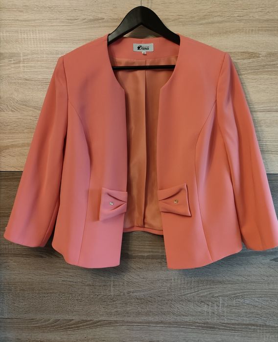 Komplet wizytowy: Sukienka i marynarka/ żakiet, koralowy, Diana, r.42
