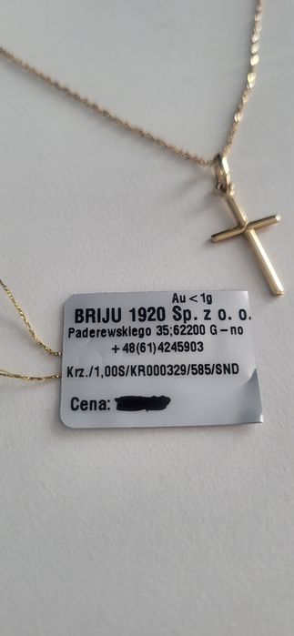 BRIJU złoty łańcuszek z krzyżykiem NOWY