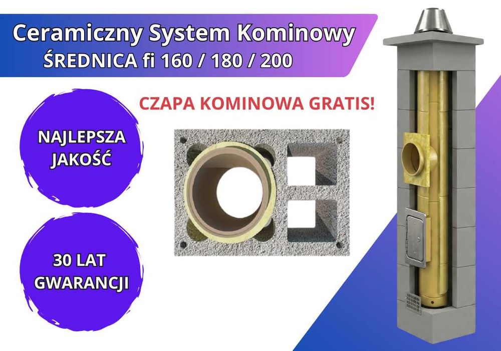 Komin KW2 fi 200 wys 4m Izolowany Systemowy Ceramiczny System Kominowy