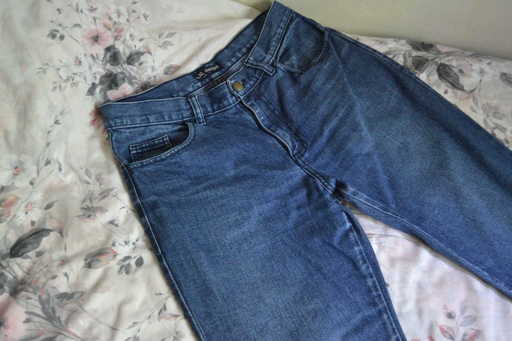 Jeansy vintage rozszerzane złote kwiaty cekiny 38-40 M/L