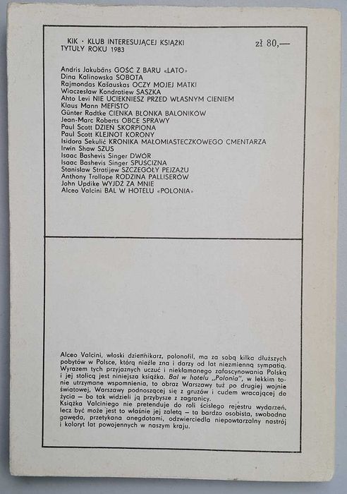 Bal w Hotelu Polonia Alceo Valcini oraz Kroki Jerzy Kosiński KIK