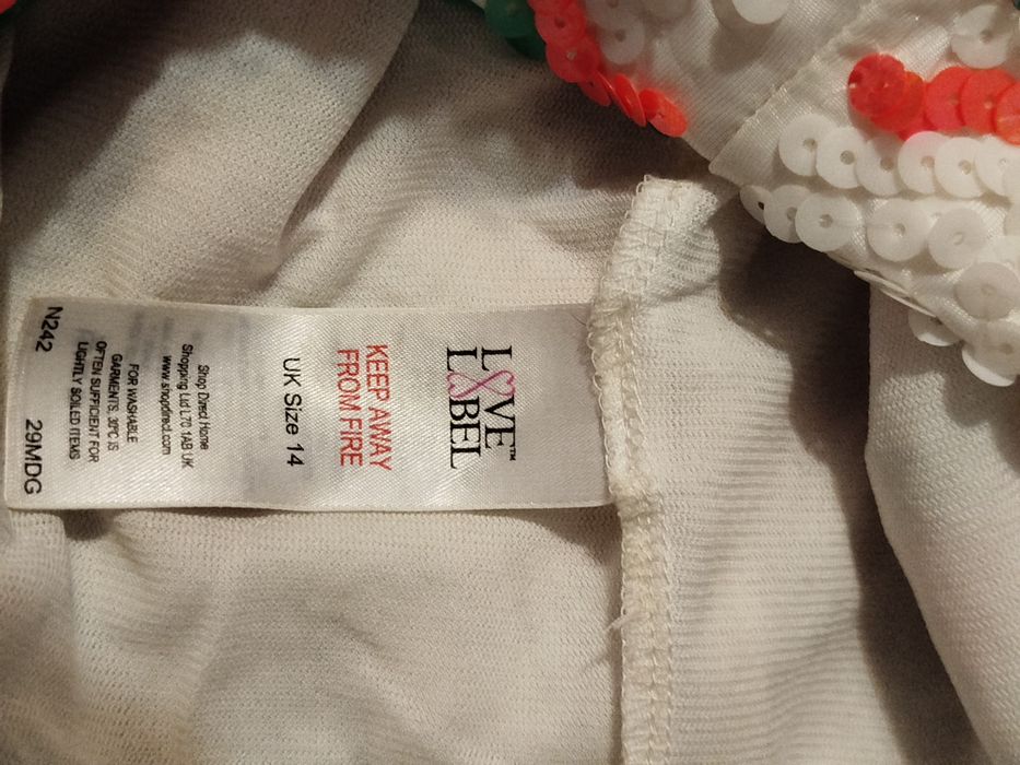 Biała w paski i cekiny sukienka na ramiączka Love Label XL 42