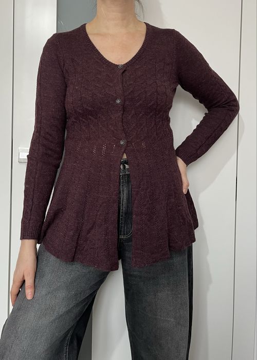 Cream kardigan burgundowy boho z moherem