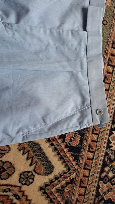 Elegancki szorty spodenki męskie błękitne prążki 43-44cm