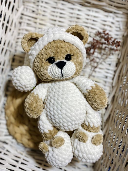 Іграшка ручної роботи ведмедик з плюшу іменна іграшка з метрикою з ім’