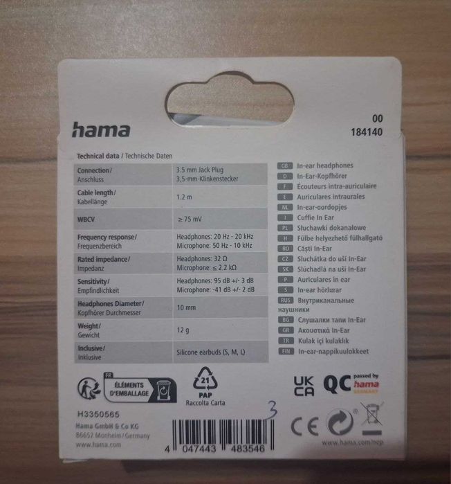 Дротові вакуумні навушники Hama Kooky з мікрофоном (3.5 мм)