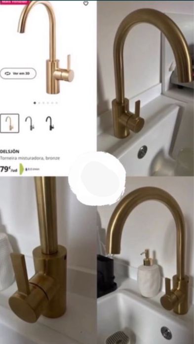 Torneira Misturadora IKEA DELSJÖN Dourada – Nova/Como Nova