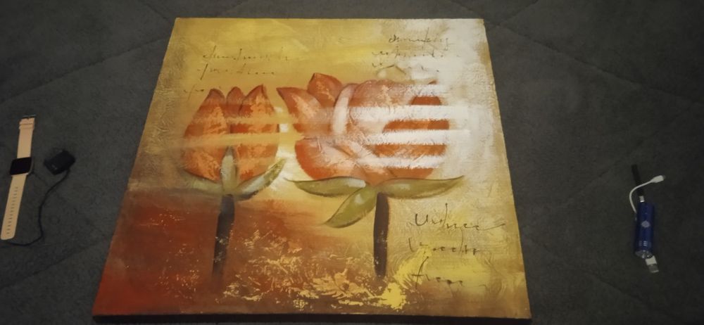 Pintura de rosas em moldura nova, com 1 metro por 1 metro, em bom esta