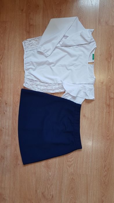 Набор: нарядная белая блузка рубашка сорочка бiла блуза и юбка юбочка