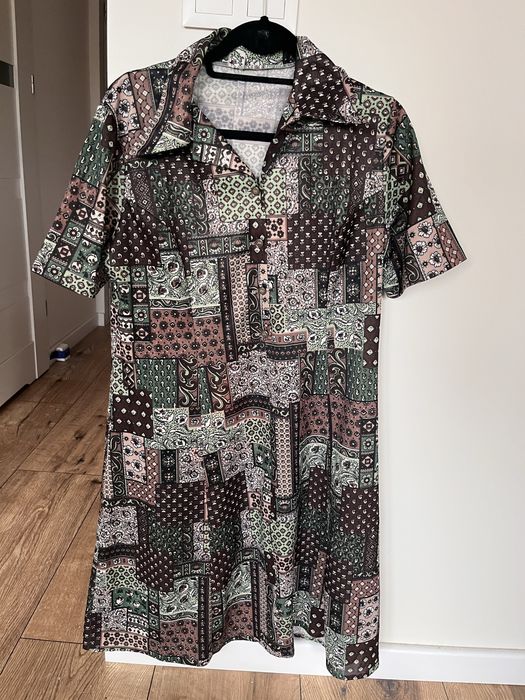 Sukienka koszulowa vintage w stylu patchwork
