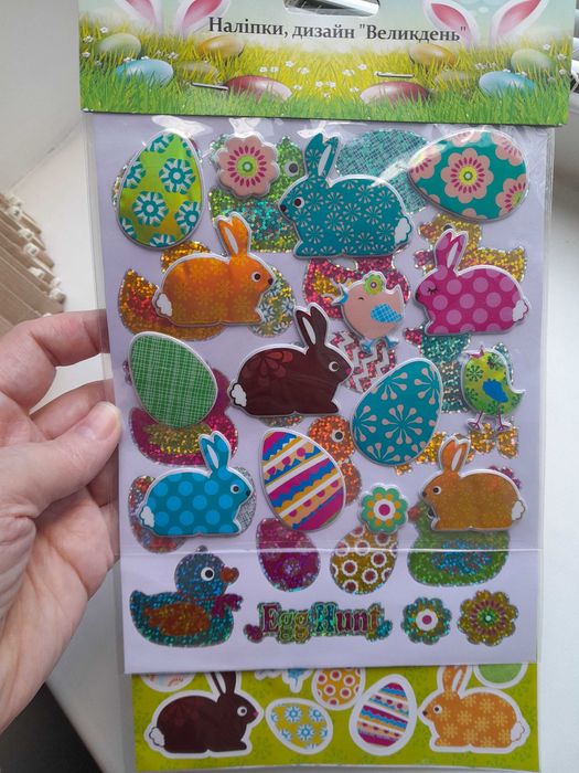Наліпки 108шт.Великодні стікери Зайці яйця квітки