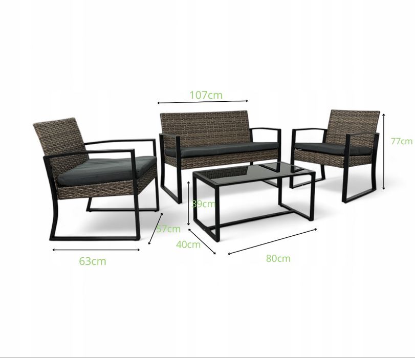 Meble ogrodowe technorattan stal poduszka kolory