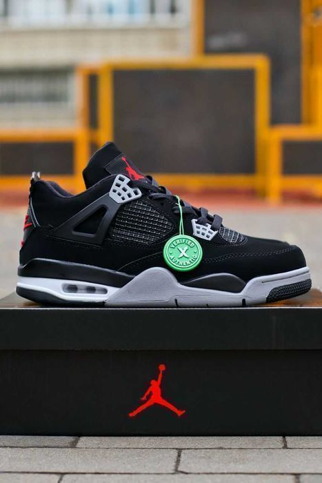 Кросівки Nike Air Jordan Retro 4 Black/Grey/Red premium | Кроссовки Найк чоловічі жіночі