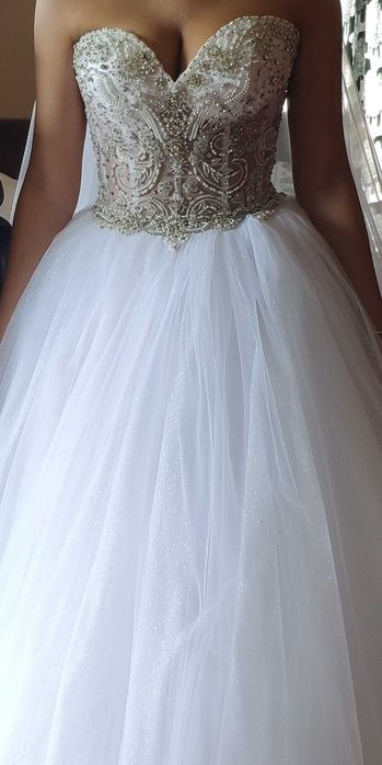 Suknia ślubna glamour księżniczka 36-38 gorset princessa zdobiona