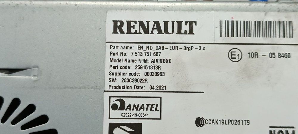 SISTEMA NAVEGAÇÃO GPS RENAULT CAPTUR II EDITION ONE
