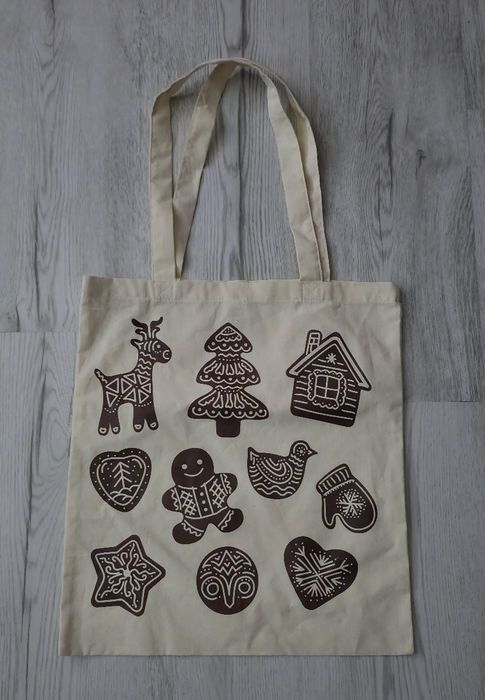 Świąteczna torba prezentowa zakupowa 38x40cm  nowa pierniki brązowe