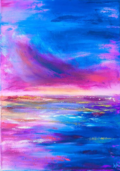 Abstrakcja Morze i Niebo Komplet 2 Obrazów Zachód Słońca 35x50
