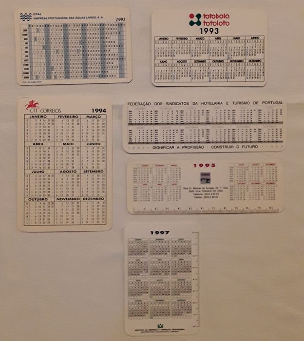Calendários de bolso anos 90