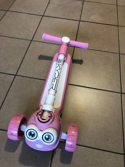 Складний біло-рожевий самокат Максі,світло,пісня Пес-Патрон