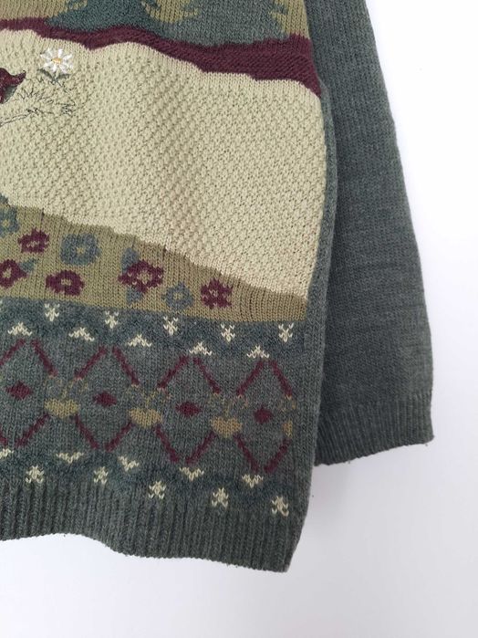 Sweter damski męski okrągły dekolt zielony khaki vintage Italy