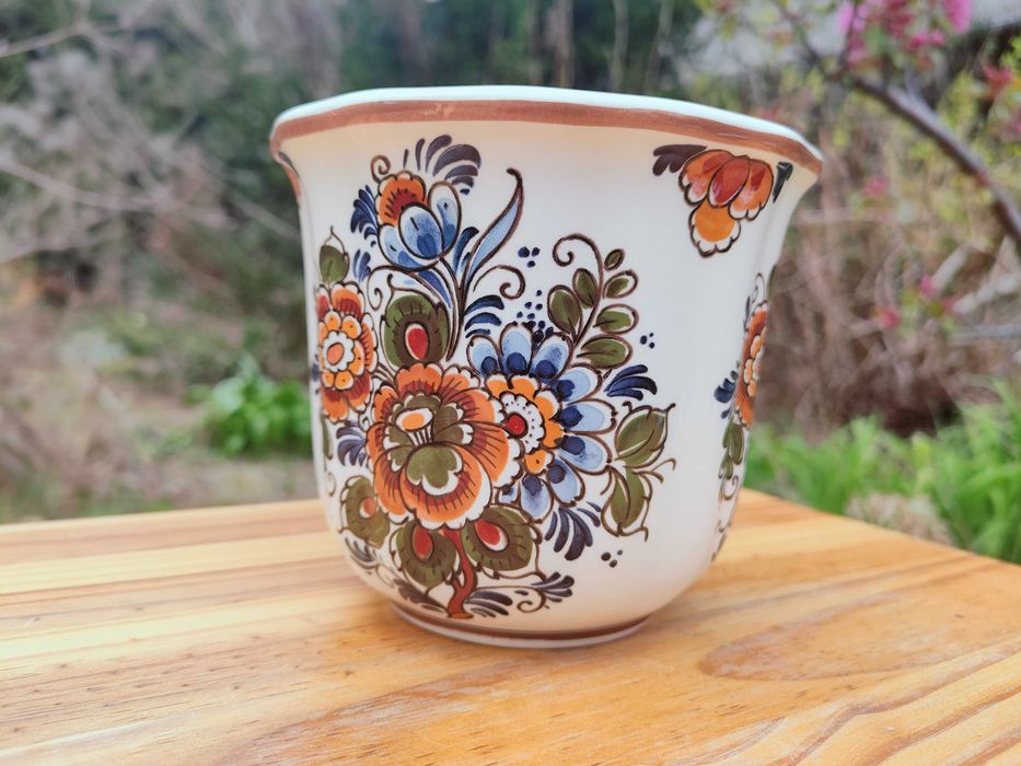Śliczna ręcznie malowana doniczka / osłonka - Flora Keramiek - Delfts