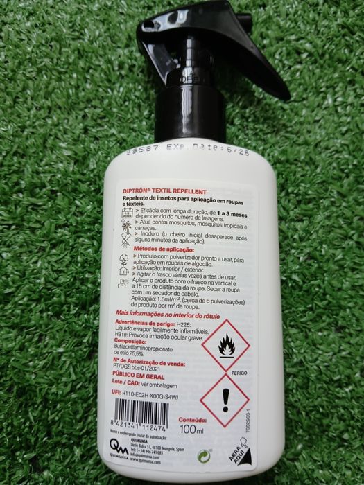 Repelente de insetos Diptron para aplicações em roupas e têxteis.
Atua