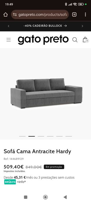 Sofá Cama Antracite Hardy Gato Preto