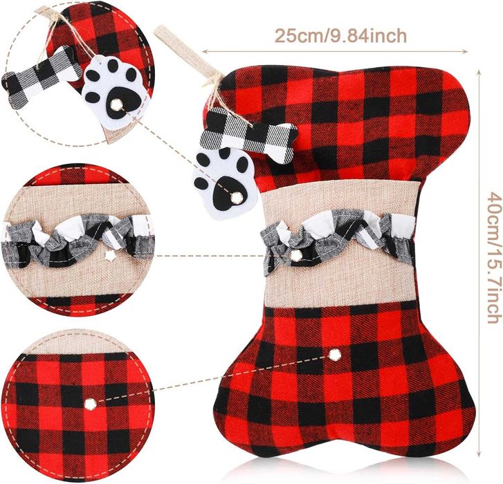 2 szt dużych skarpet świątecznych dla zwierząt w kształcie kości