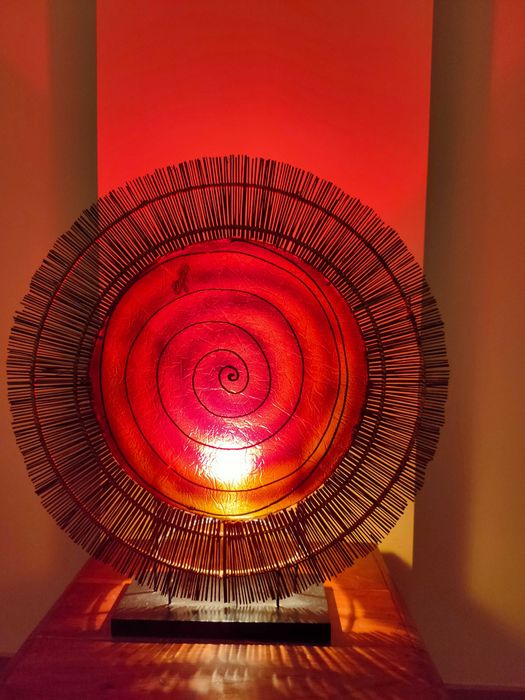 Candeeiro espiral, espiritualidade, iluminação, tribal, vintage, Bambu