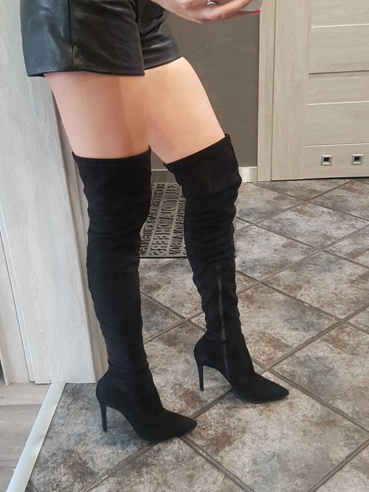 Wojas Czarne kozaki za kolano zamsz 38