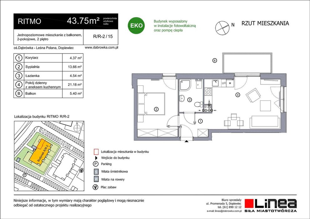 2-pokojowe mieszkanie 43 m² + balkon - Widok 2