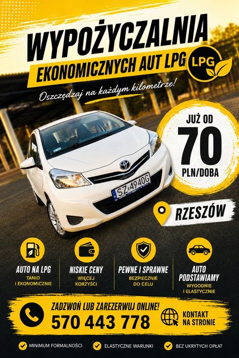 Wynajem auta LPG Rzeszów  od 70pln/doba