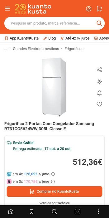 Frigorífico Samsung RT31CG5624WWES Novo